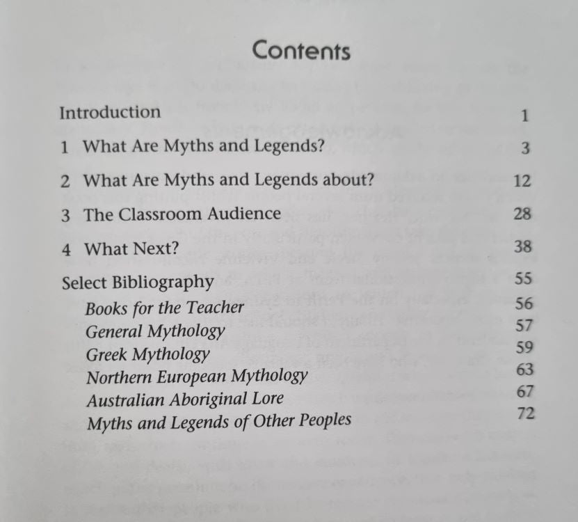 Contents of Quest For Wonders: Myths & Legends In The Classroom by John Tingay