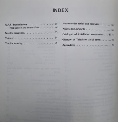 Second index page of TV & FM Aerial Installations for Australian Conditions by W. McManus