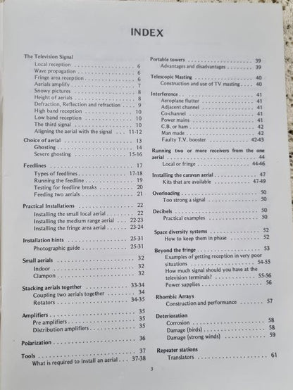 Index page of TV & FM Aerial Installations for Australian Conditions by W. McManus