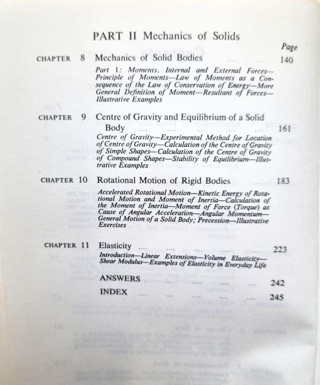 Second contents page of  Kinetic Theory of Matter and Mechanics of solids by S.T. BUTLER & J.M. BLATT