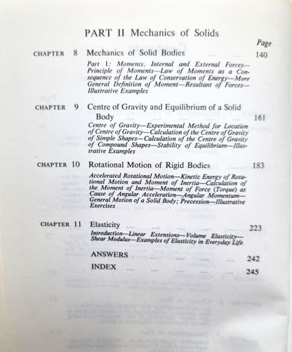 Second contents page of  Kinetic Theory of Matter and Mechanics of solids by S.T. BUTLER & J.M. BLATT