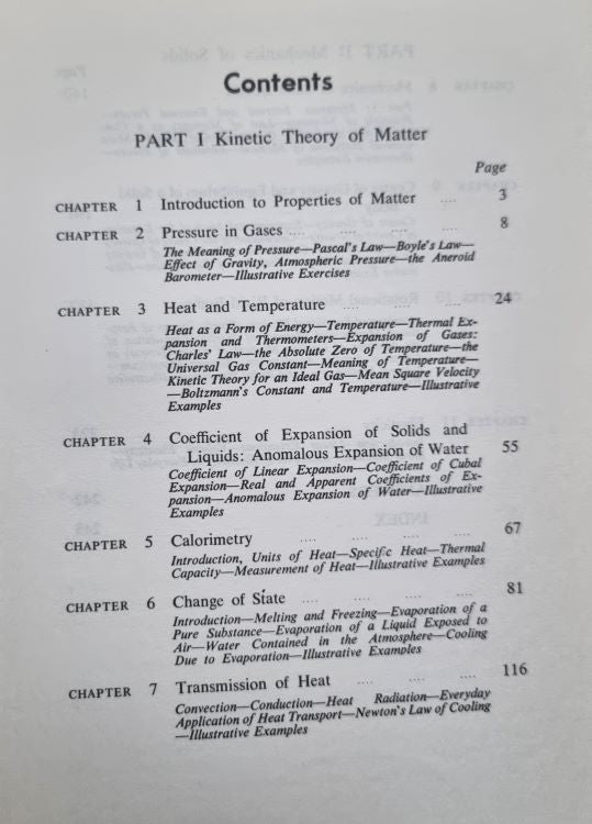 Contents page of  Kinetic Theory of Matter and Mechanics of solids by S.T. BUTLER & J.M. BLATT