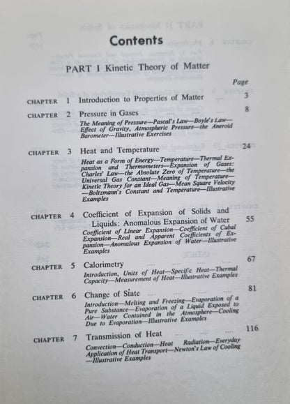 Contents page of  Kinetic Theory of Matter and Mechanics of solids by S.T. BUTLER & J.M. BLATT
