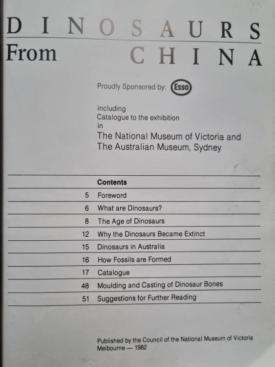 Contents of Dinosaurs from China edited by Brian J Smith
