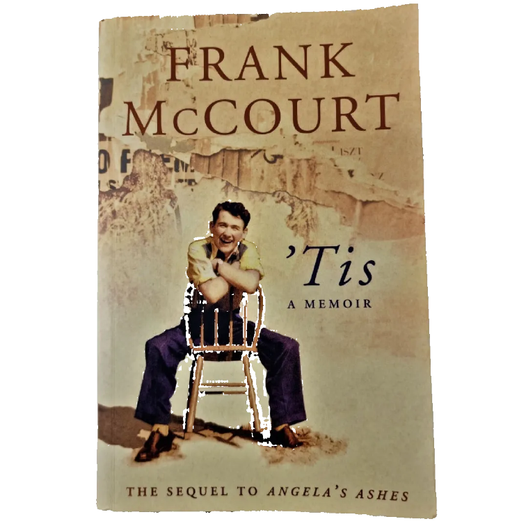 Book cover of 'Tis: A Memoir' by Frank McCourt, featuring a sepia-toned background with a vintage photograph of a seated man and the title text. Second hand at BookNook Treasures