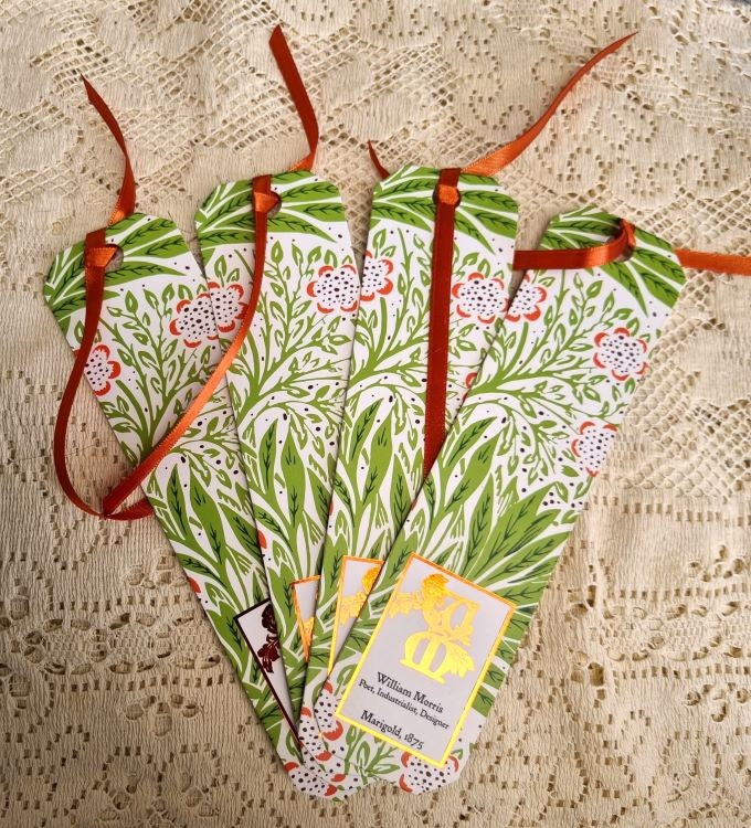 3 copies of a bookmark of William Morris' Marigold design from 1875