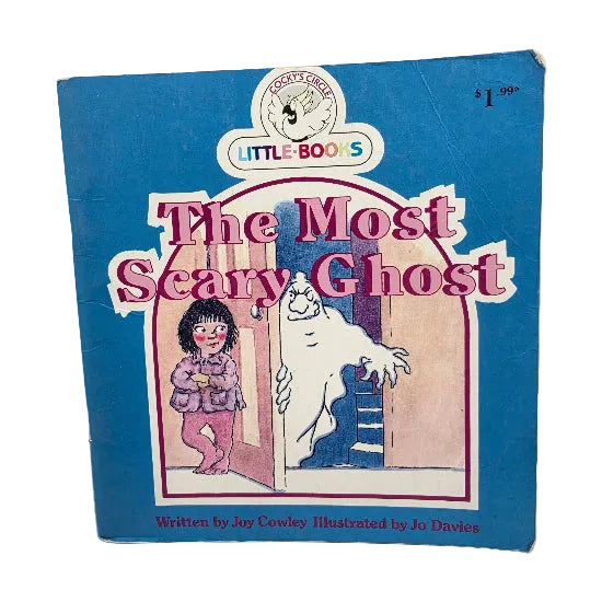 Vintage paperback children's book titled "The Most Scary Ghost" from the Little Books series, featuring a blue cover with an illustration of a girl and a ghost.
