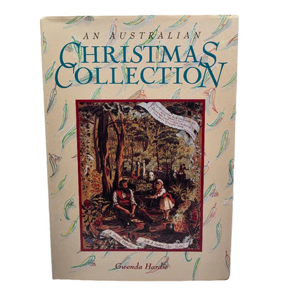 The book 'An Australian Christmas Collection' by Gwenda Hardie, featuring a beige cover decorated with green leaf patterns and a central illustration of a Christmas scene.