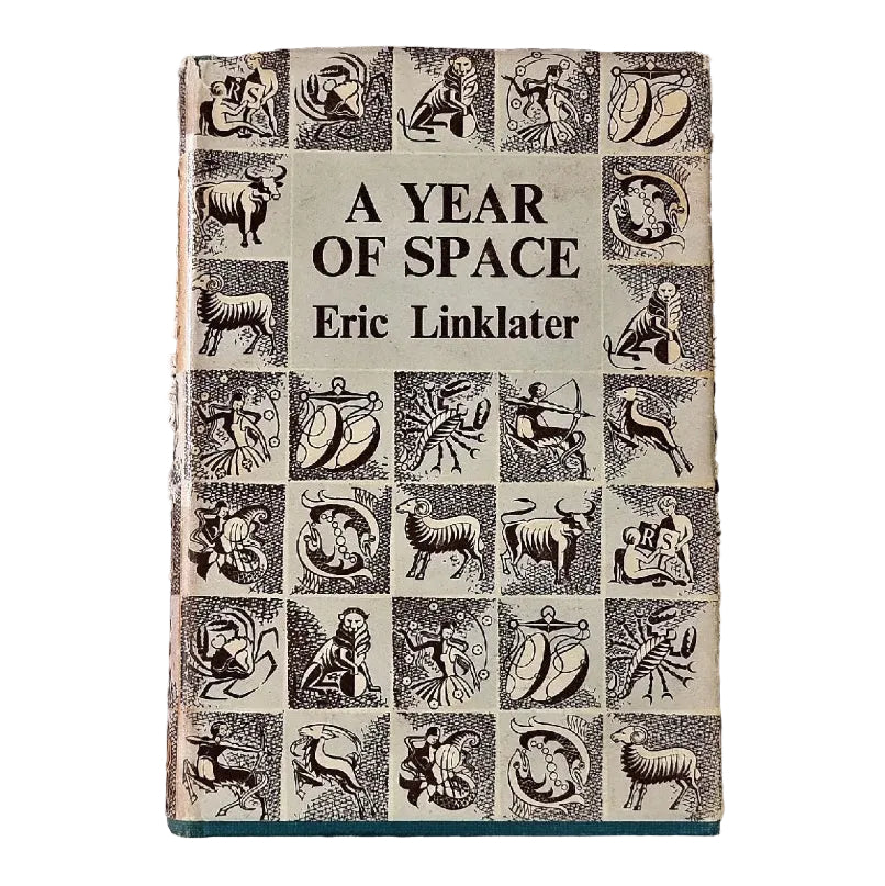Book cover of 'A Year of Space' by Eric Linklater, featuring a grid of black and white illustrations.