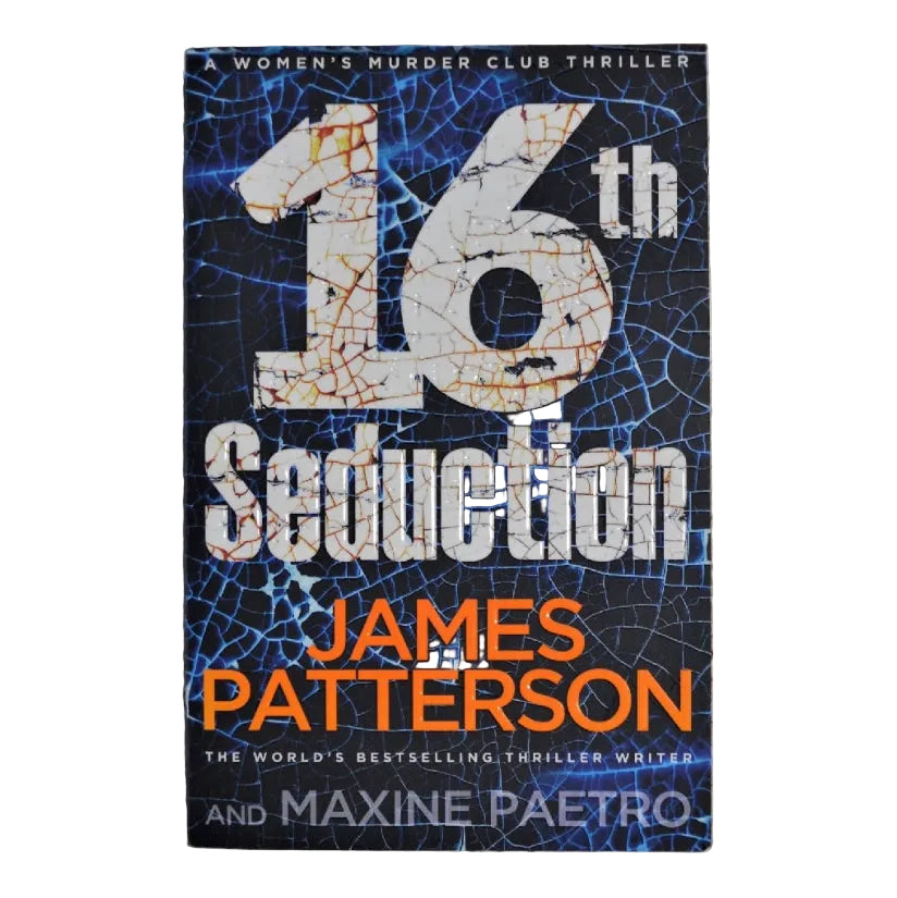 The cover of the book '16th Seduction' by James Patterson features a distressed image of a wall with the title prominently displayed.