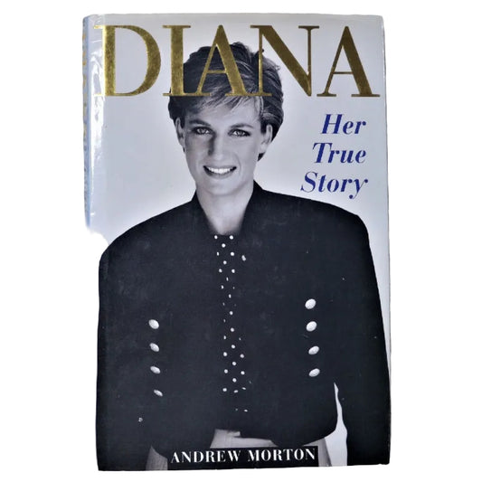 The cover of the book 'Diana: Her True Story' featuring a portrait of Diana, Princess of Wales, in a black and white photograph with the title text overlaid.