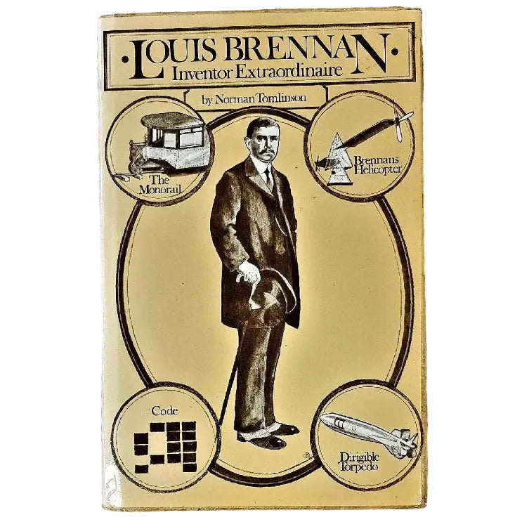 Dust jacket of a book featuring a portrait of a man in a suit with a hat, along with illustrations of a helicopter, a satellite dish, and other items related to the inventor's work.