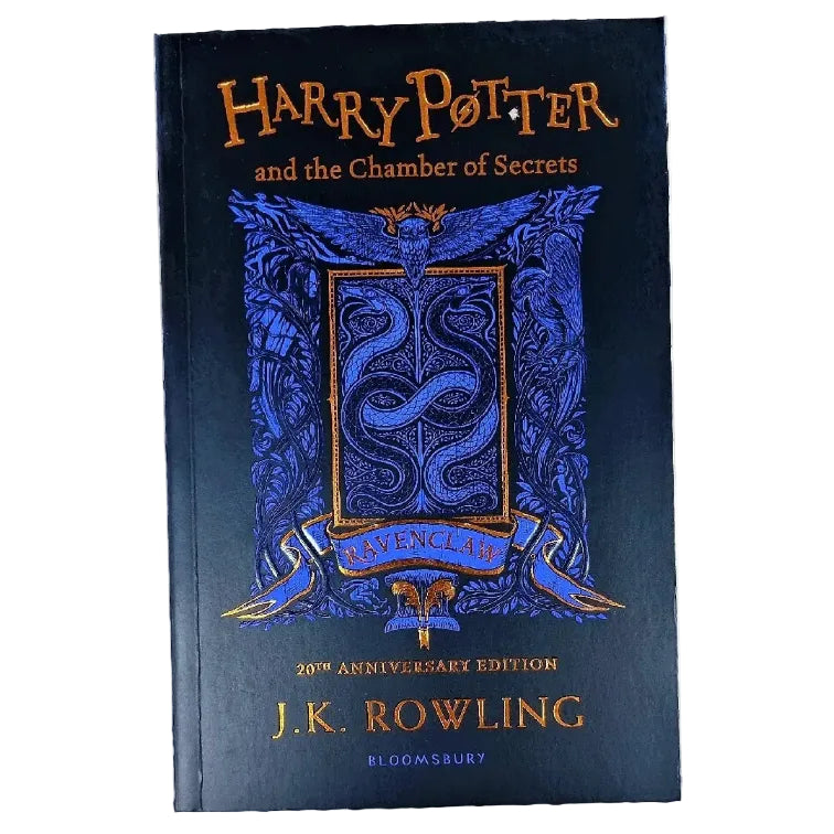Front cover to the Ravenclaw edition of Harry Potter and the Chamber of Secrets by J. KJ. Rowling
