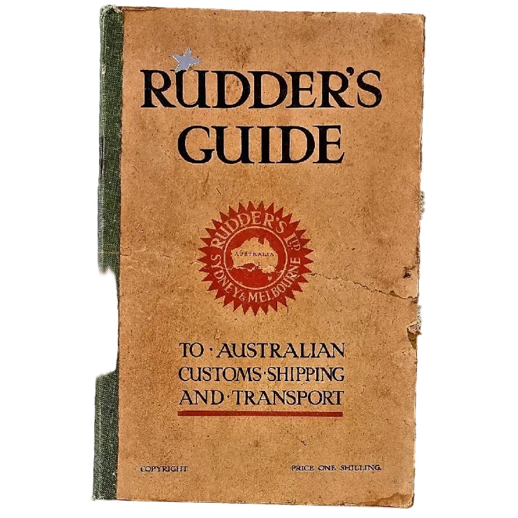 The cover of 'Rudder's Guide to Australian Customs Shipping and Transport' features a green and brown design with the Rudder's Limited logo.