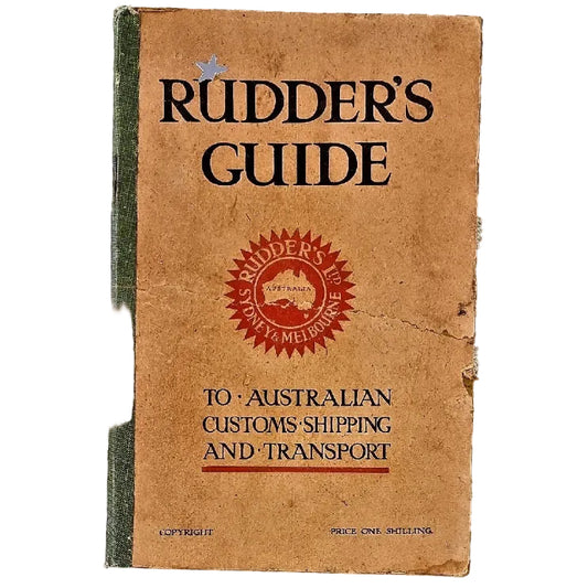 The cover of 'Rudder's Guide to Australian Customs Shipping and Transport' features a green and brown design with the Rudder's Limited logo.